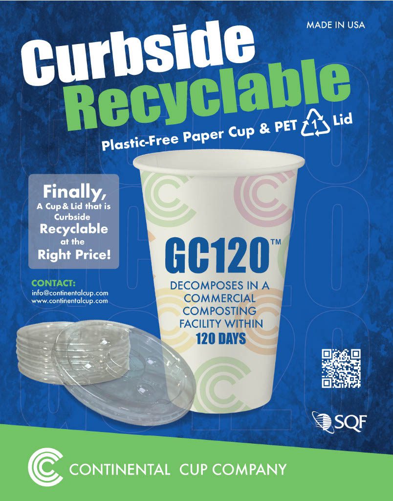 A paper cup and plastic container are next to each other.